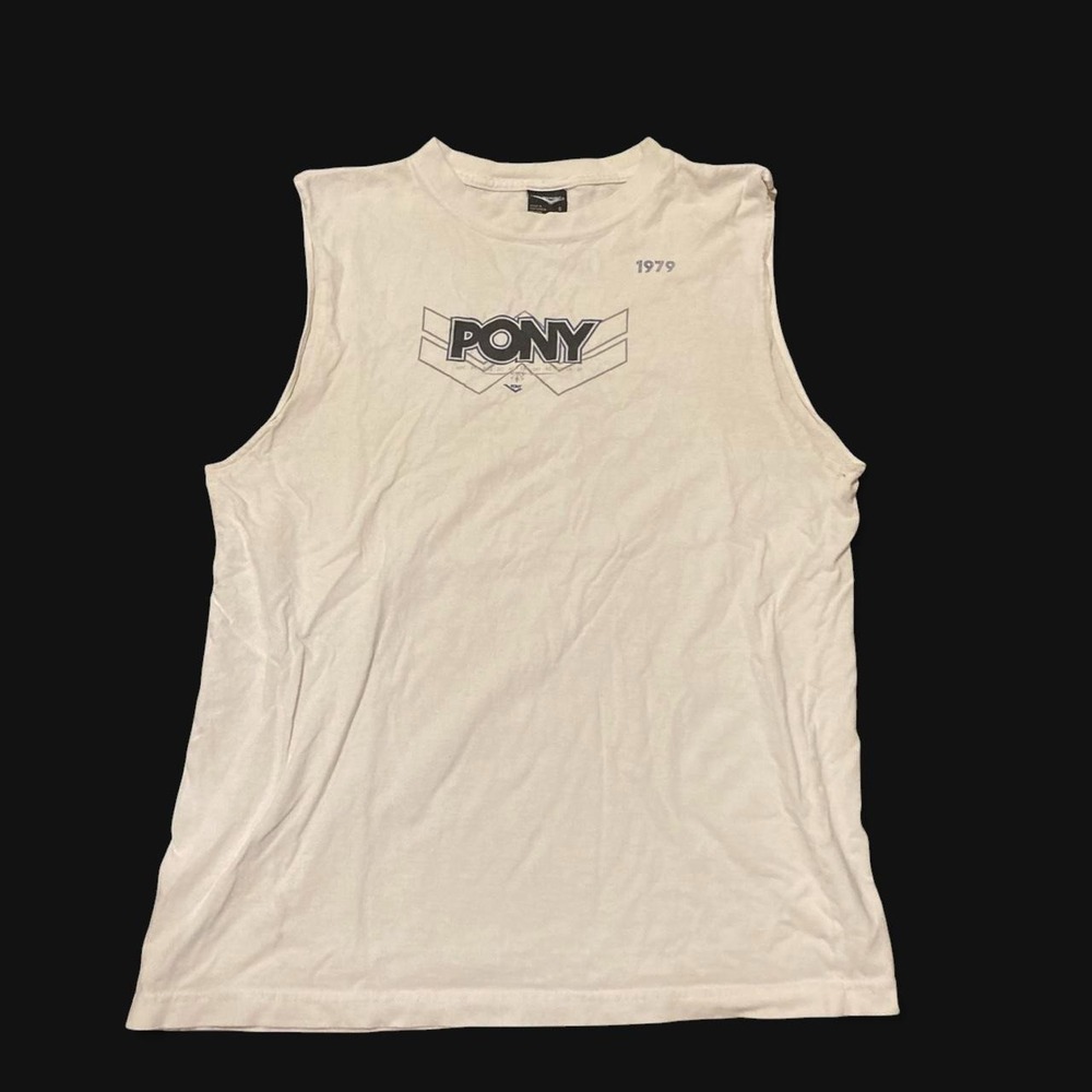 Pony white cut off graphic tee vintage 00s dirty S/20.5